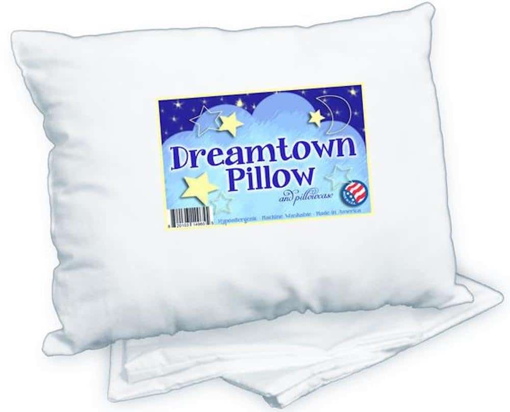 Dreamtown Kids Toddler Pillow with Pillowcase 14x19 White. Made in USA