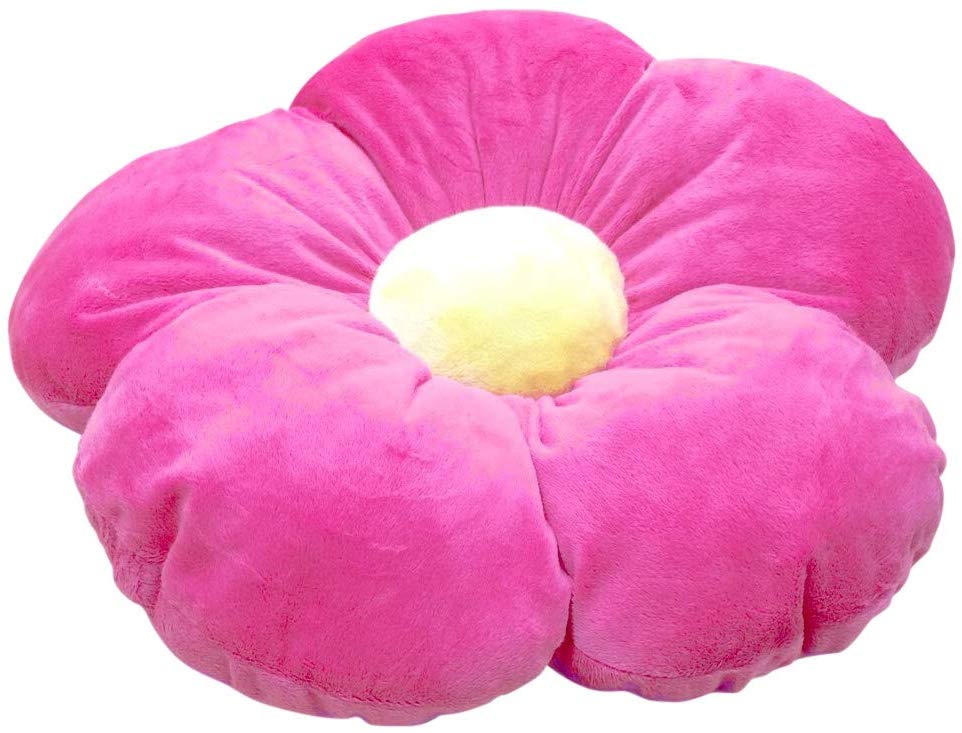 Heart To Heart Girls Flower Floor Pillow Seating Cushion, for a Reading Nook, Bed Room, or Watching TV. Softer and More Plush Than Area Rug or Foam Mat. 35", Hot Pink