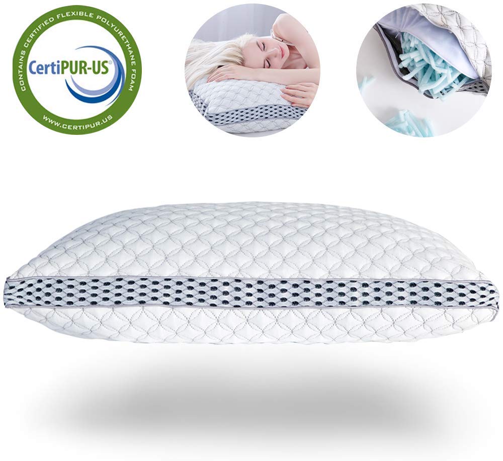 LIANLAM King Memory Foam Pillow for Sleeping Shredded Bed Bamboo Cooling Pillow with Adjustable Loft 4D Design Hypoallergenic Washable Removable Derived Rayon Zip Cove (King)