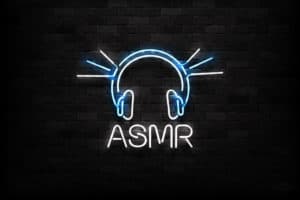 Isolated neon sign of ASMR logo for decoration and covering on the wall background. ASMR sleep concept.