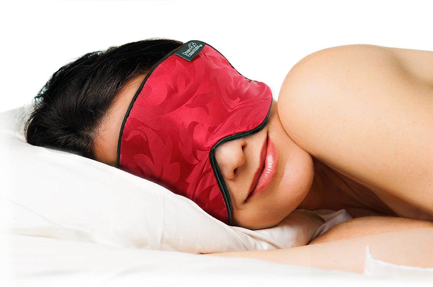 Dream Essentials Ultra Silk 360 Sleep Mask, Red Jacquard, All Natural Hypoallergenic Mulberry Silk, 2 Fully Adjustable Straps, Thin Profile mask Great for Side, Stomach or Back Sleepers