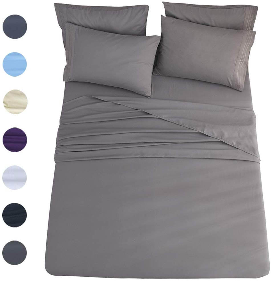 Shilucheng King Size 6-Piece Bed Sheets Set Microfiber 1800 Thread Count Percale 16 Inch Deep Pockets Super Soft and Comforterble Wrinkle Fade and Hypoallergenic(King, Dark Grey)