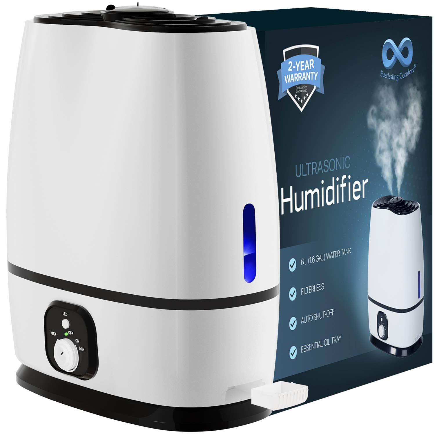 Everlasting Comfort Humidifiers for Bedroom (6L) - Humidifier with Essential Oil Tray (White)